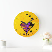 虹のハートと蝶 ラージ壁時計 (ホーム)