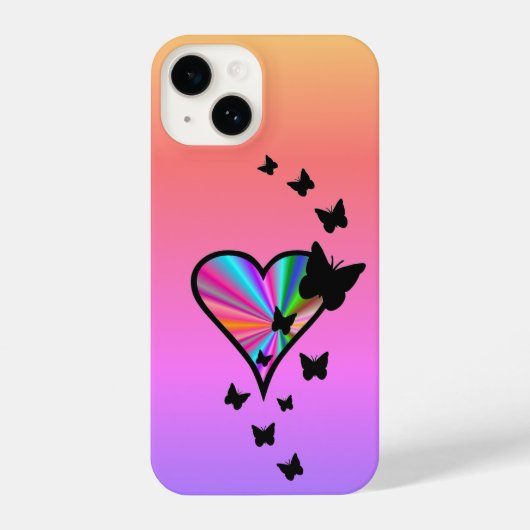 虹のハートと蝶 iPhoneケース (裏面)