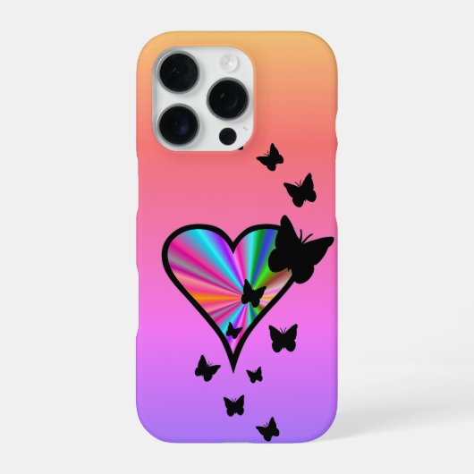 虹のハートと蝶 iPhoneケース (裏面)