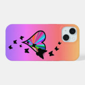 虹のハートと蝶 iPhone 15ケース (裏面横)