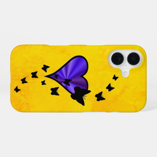 虹のハートと蝶 iPhone 16ケース (裏面横)