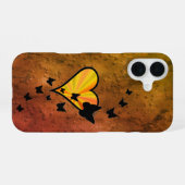 虹のハートと蝶 iPhone 16ケース (裏面横)