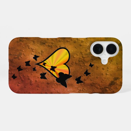 虹のハートと蝶 iPhone 16ケース (裏面横)