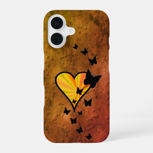 虹のハートと蝶 iPhone 16ケース (裏面)