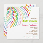 虹のハートのおもしろいはベビーシャワーの招待を振りかけます 招待状 (正面/裏面)