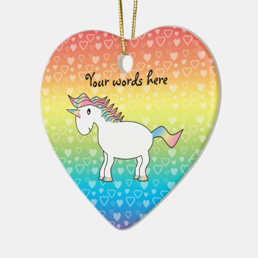 虹のハートのかわいく白い虹のユニコーン セラミックオーナメント (左)
