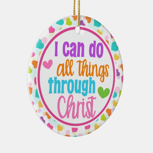 虹のハートのクリスチャン私はすべての事クリスをしてもいいです セラミックオーナメント (右)