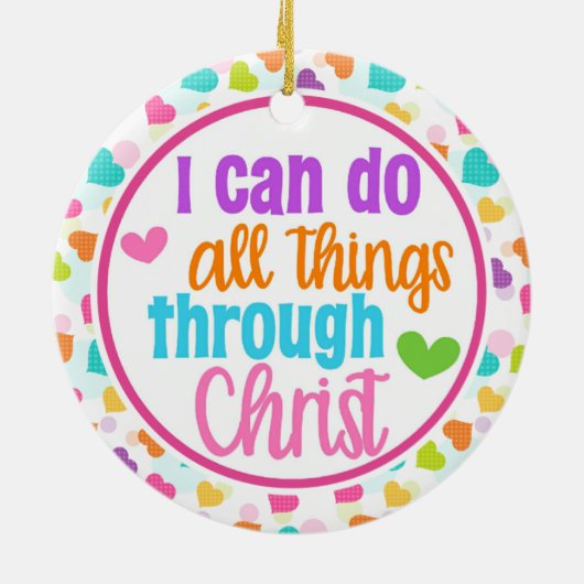虹のハートのクリスチャン私はすべての事クリスをしてもいいです セラミックオーナメント (裏面)