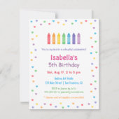 虹のハートのクレヨンの芸術の技術の誕生会 招待状 (正面)