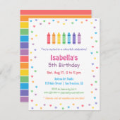 虹のハートのクレヨンの芸術の技術の誕生会 招待状 (正面/裏面)