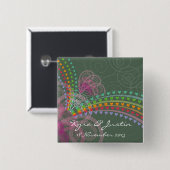 虹のハートのピンクの渦巻のカラフルな結婚式ボタン 缶バッジ (正面&裏面)