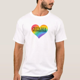 虹のハートの中のcreeksideロゴ tシャツ