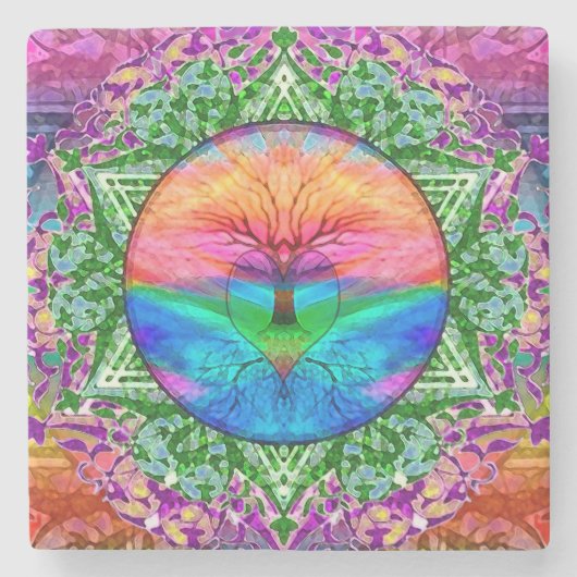 虹のハートの木 ストーンコースター (正面)