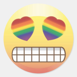 虹のハートの目幸せなEmojiはステッカーに直面します ラウンドシール