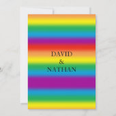 虹のハートの結婚指輪のゲイ同志の結婚 招待状 (裏面)