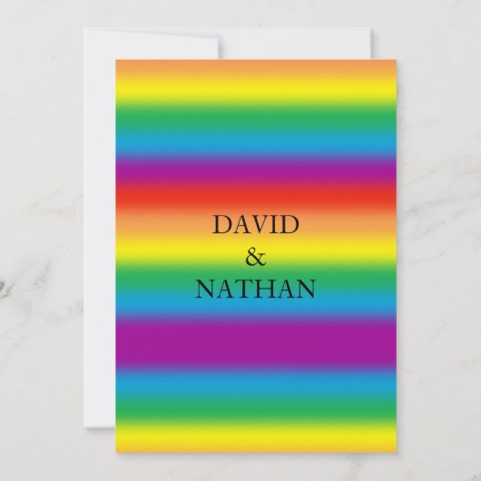 虹のハートの結婚指輪のゲイ同志の結婚 招待状 (裏面)