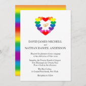 虹のハートの結婚指輪のゲイ同志の結婚 招待状 (正面/裏面)