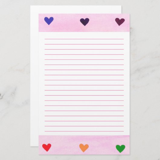 虹のハートは文房具を並べました 便箋 (正面/裏面)
