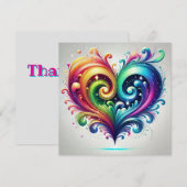 虹のハートカラフルに渦巻く サンキューカード (正面/裏面)