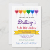 虹のハートバルーン少女の誕生日パーティー 招待状 (正面)