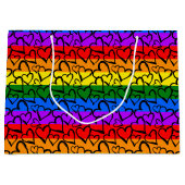 虹のハートパターン ラージペーパーバッグ (正面)