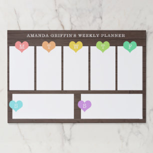 虹のハート及び木製の穀物-週間プランナー ペーパーパッド