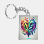 虹のハート渦巻き明るい色 キーホルダー (正面左)