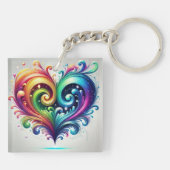 虹のハート渦巻き明るい色 キーホルダー (裏面)