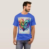 虹のハート渦巻き明るい色 Tシャツ (正面フル)