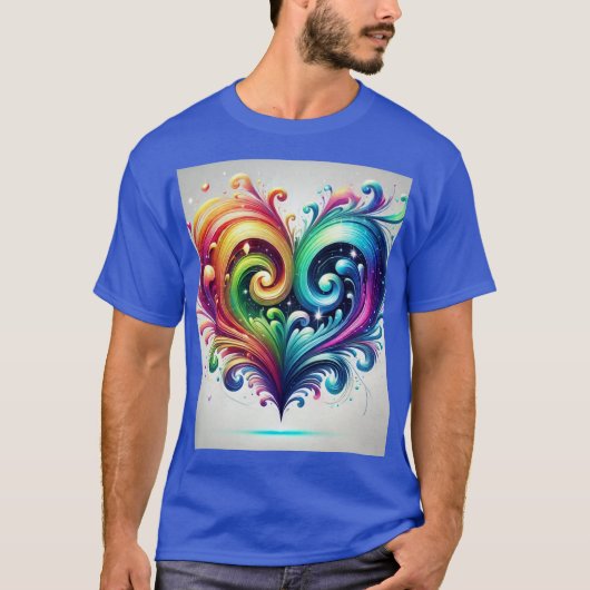 虹のハート渦巻き明るい色 Tシャツ (正面)