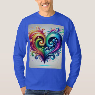 虹のハート渦巻き明るい色 Tシャツ