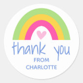 虹のハート キッズ バースデー パーティー グリーンに感謝 ラウンドシール (正面)