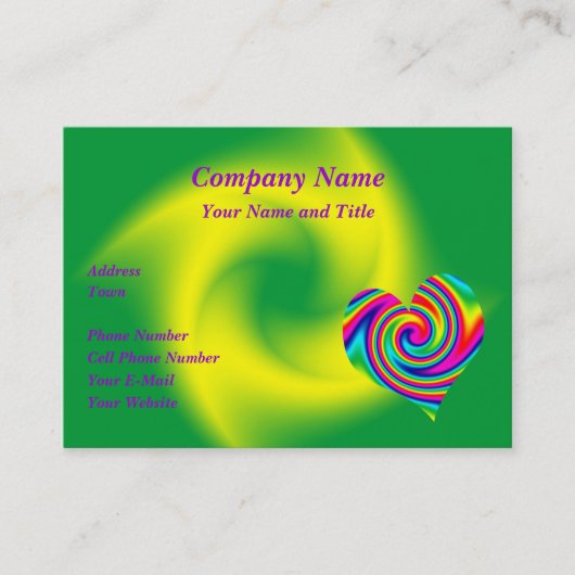 虹のハート: 黄色緑 名刺 (正面)