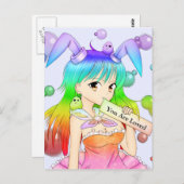 虹のバニーの日本製アニメの女の子 ポストカード (正面/裏面)