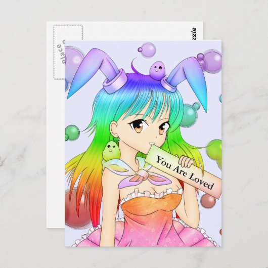 虹のバニーの日本製アニメの女の子 ポストカード (正面/裏面)