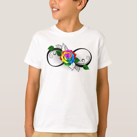 虹のバラとインフィニティ・シンボル Tシャツ (正面)