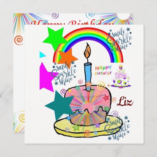 虹のバースデーカード招待状 招待状 (正面/裏面)