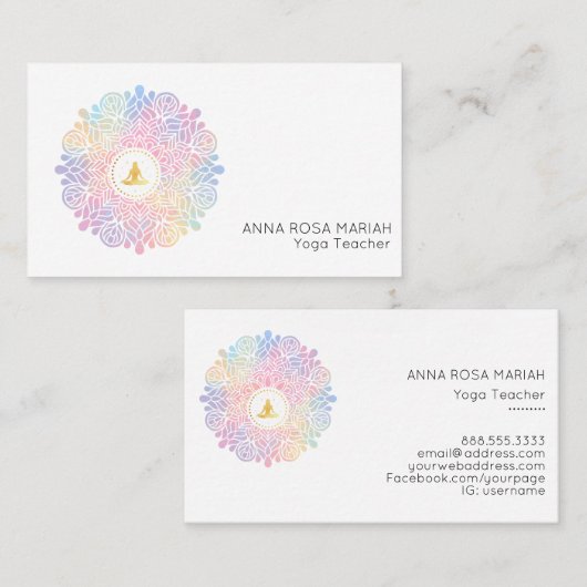 *～*虹のパステル曼荼羅女性用瞑想エネルギー 名刺 (正面/裏面)