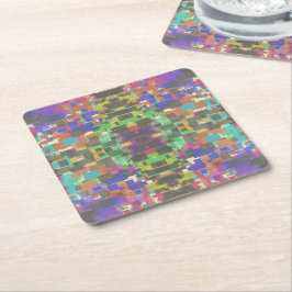 虹のパターン（の模様が）ある色を超えてピクセル化 スクエアペーパーコースター