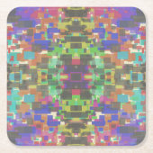 虹のパターン（の模様が）ある色を超えてピクセル化 スクエアペーパーコースター (正面)