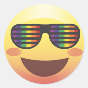 虹のパーティーの陰Emojiはステッカーに直面します ラウンドシール