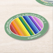 虹のパーティー色数々ののパタストライプーン ラウンドペーパーコースター (アングル)