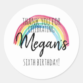 虹のパーティー、水色レインボー誕生日、好意 ラウンドシール