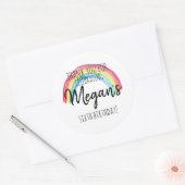 虹のパーティー、水色レインボー誕生日、好意 ラウンドシール (封筒)