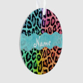 虹のヒョウのプリントのクリスマスのオーナメント オーナメント (正面)