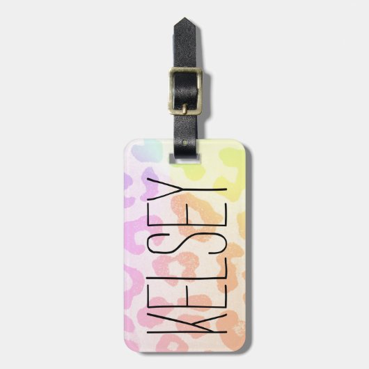 虹のヒョウのプリント旅行 ラゲッジタグ (正面縦)