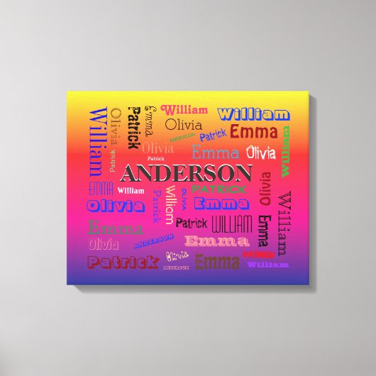 虹のファミリーライン字雲ネームコラージュ キャンバスプリント (正面)