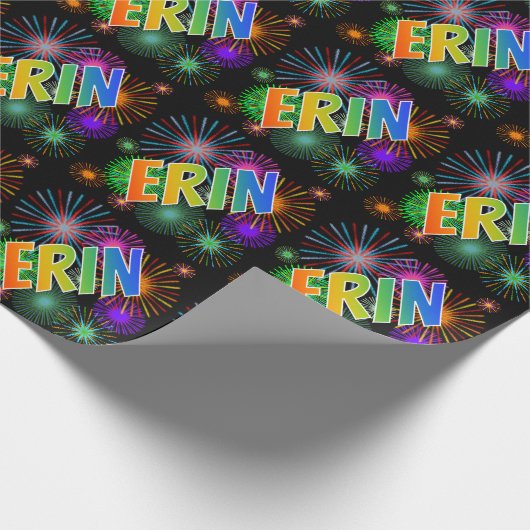 虹のファーストネーム「エリン」+ 花火 ラッピングペーパー (角)