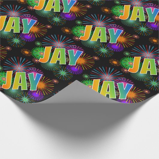 虹のファーストネーム「JAY」+ 花火 ラッピングペーパー (角)