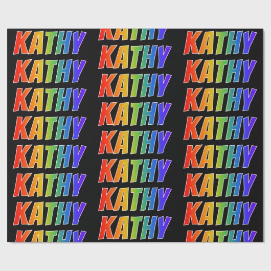 虹のファーストネーム "KATHY" ;楽しくてカラフルな ラッピングペーパー (フラット)